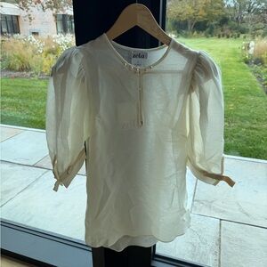 Women's Cream Blouse with Pearl Accents